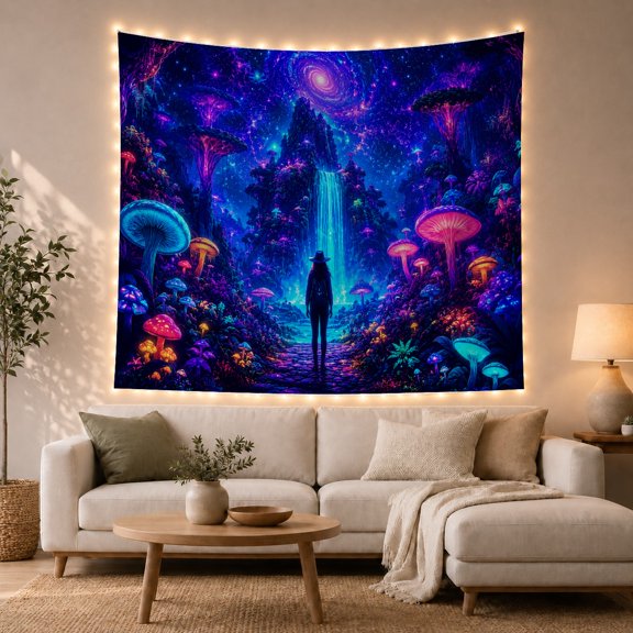 Moon Stars Cosmic with Forest Night Characterized Bioluminescent, Mystical Fantasy for Space Lovers, Galaxy Room Decor, Graduation Gift, Tapestry Wall Hanging for Bedroom and Dorm