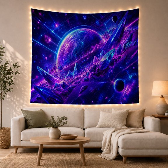 Moon Stars Cosmic with Massive Glowing Planet Dominates, Mystical Fantasy for Space Lovers, Galaxy Room Decor, Graduation Gift, Tapestry Wall Hanging for Bedroom and Dorm