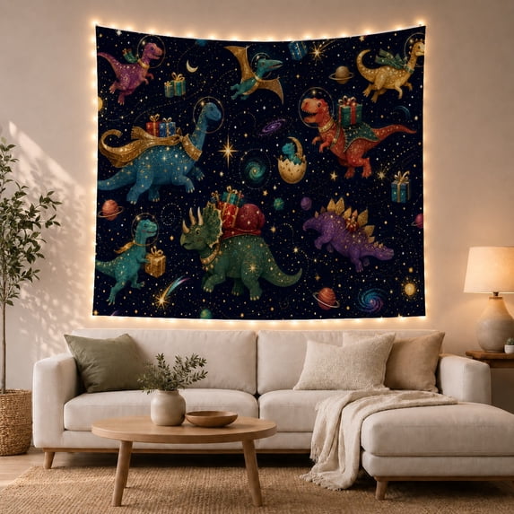 Moon Stars Cosmic with Representing Outer Space Dinosaurs, Nostalgic Vintage for Botanical Art Lovers, Botanical Wall Decor, Easter Gift, Tapestry Wall Hanging for Bedroom and Dorm