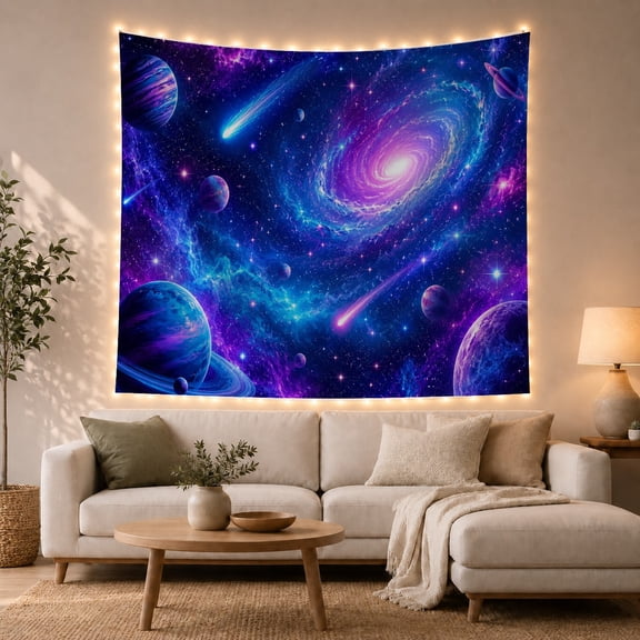 Moon Stars Cosmic with Spiral Galaxy Bright Core, Mystical Fantasy for Space Lovers, Galaxy Room Decor, Graduation Gift, Tapestry Wall Hanging for Bedroom and Dorm