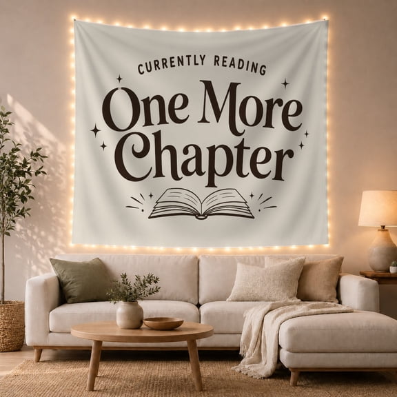 Moon Stars Currently with Reading More Chapter Elements, Inspirational Illustration for Art Lovers, Typography Wall Art, Graduation Gift, Tapestry Wall Hanging for Bedroom and Dorm