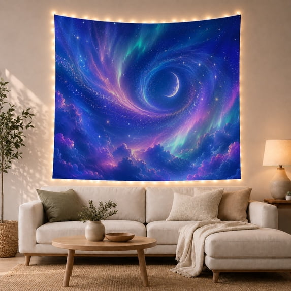 Moon Stars Dreamlike with Cosmic Bottom Portion Filled, Mystical Fantasy for Space Lovers, Galaxy Room Decor, Graduation Gift, Tapestry Wall Hanging for Bedroom and Dorm