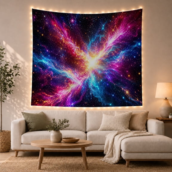 Moon Stars Energy with Cosmic Nebula Stellar Explosion, Mystical Fantasy for Space Lovers, Galaxy Room Decor, Graduation Gift, Tapestry Wall Hanging for Bedroom and Dorm