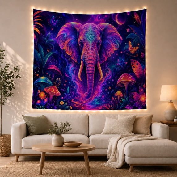 Moon Stars Frontal with Highly Head Trunk Elephant, Mystical Fantasy for Space Lovers, Galaxy Room Decor, Mother'S Day Gift, Tapestry Wall Hanging for Bedroom and Dorm