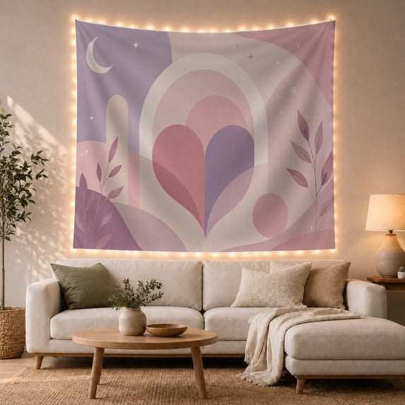 Moon Stars Heart with Divided Vertically Into Soft, Mystical Fantasy for Space Lovers, Galaxy Room Decor, Valentine'S Day Gift, Tapestry Wall Hanging for Bedroom and Dorm