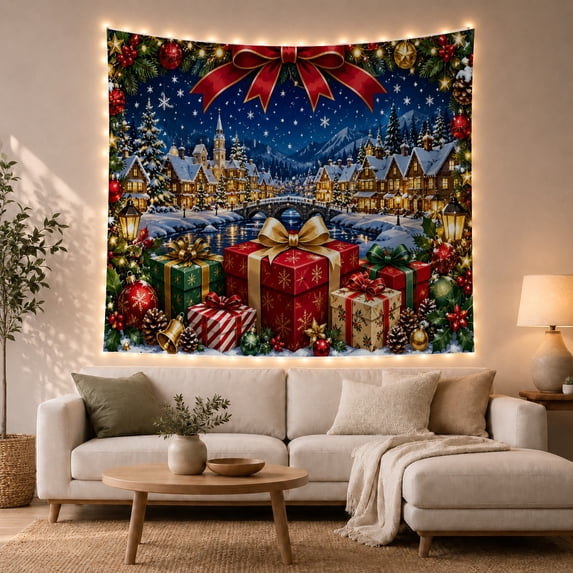 Moon Stars Magical with Village Night During, Mystical Fantasy for Space Lovers, Galaxy Room Decor Room Accent, Christmas Gift, Tapestry Wall Hanging for Bedroom and Dorm