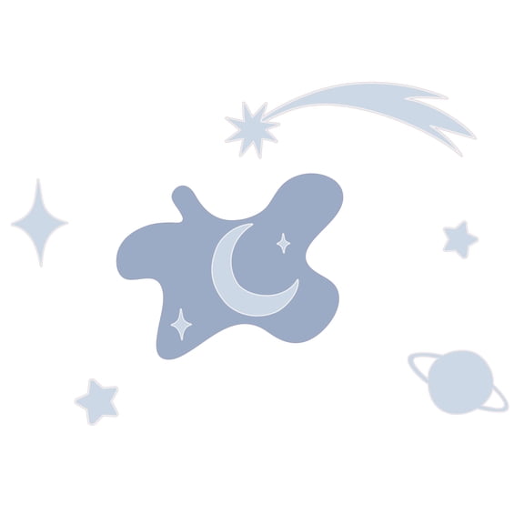 Moon Stars and Meteor Comets Art for Living Room Vinyl Wall Decal - Pretty Crescent Earth's Satellite Artwork Design for Relaxing Wall Decoration 20" x 14"