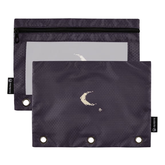 Moon Stars Night 9.8x7.1in Water Resistant Binder Pouch, 3-Ring Compatible, Transparent Front