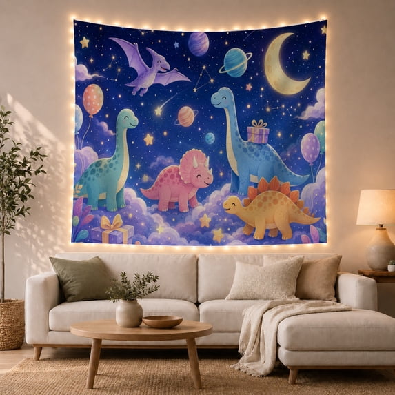 Moon Stars Outer with Space Dinosaurs Soft Night, Mystical Fantasy for Space Lovers, Galaxy Room Decor, Valentine'S Day Gift, Tapestry Wall Hanging for Bedroom and Dorm