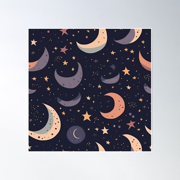 Moon & Stars Pattern Nightsky Space Art Pattern Poster Wall Art, Modern Wall Decor, 30x30 UNFRAMED