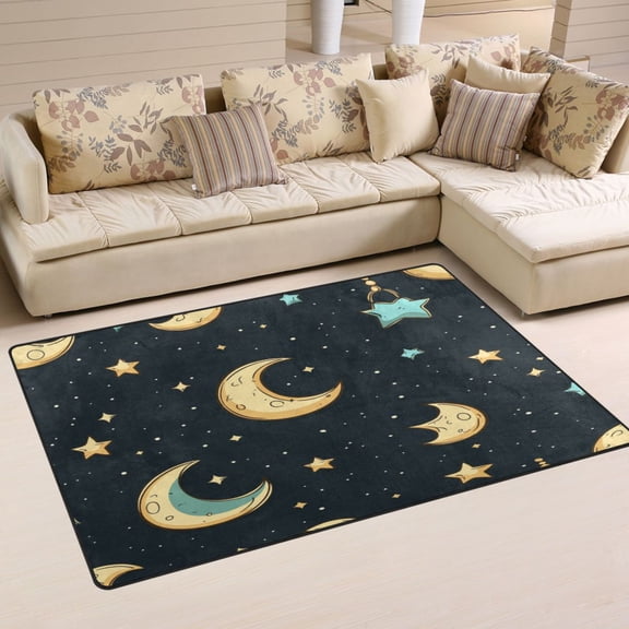Moon Stars Pattern Soft Polyester Area Rug 31''x20'', Non Slip, Memory Foam, Water Absorbent