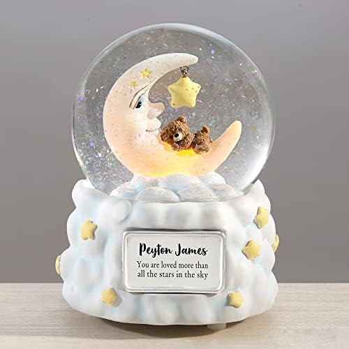 Moon and Stars Personalized Snow Globe with LED Light, Custom Name and Message, Plays 'Jesus Loves Me', Ideal for Kids and Nursery Decor, Unique Personalized Baby Gifts$$Home Decor, Kitchen, & Other