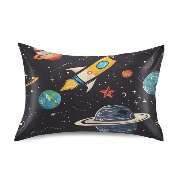 Moon Stars Planets Galaxy Satin Pillowcase Envelope Design Pillow Covers 1 Pack Standard Size 20" x 26"