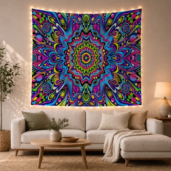Moon Stars Radial with Complex Mandala Jagged Layered, Mystical Fantasy for Space Lovers, Galaxy Room Decor, Graduation Gift, Tapestry Wall Hanging for Bedroom and Dorm