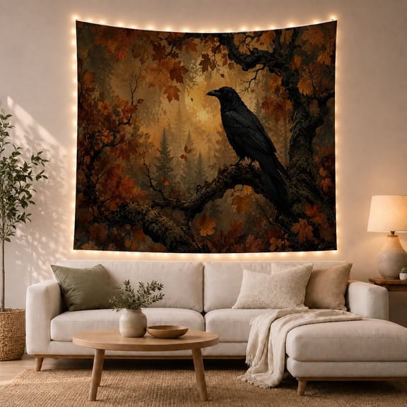 Moon Stars Solitary with Crow Perched Thick Gnarled, Mystical Fantasy for Space Lovers, Galaxy Room Decor, Mother'S Day Gift, Tapestry Wall Hanging for Bedroom and Dorm