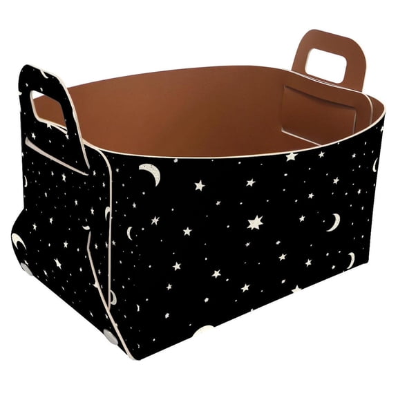 Moon and Stars Storage Basket Collapsible Storage Bin, PU Foldable Basket Convenient Box Storage Organizer with Handles for Shelves Office Bedroom Closet Nursery Toys Laundry
