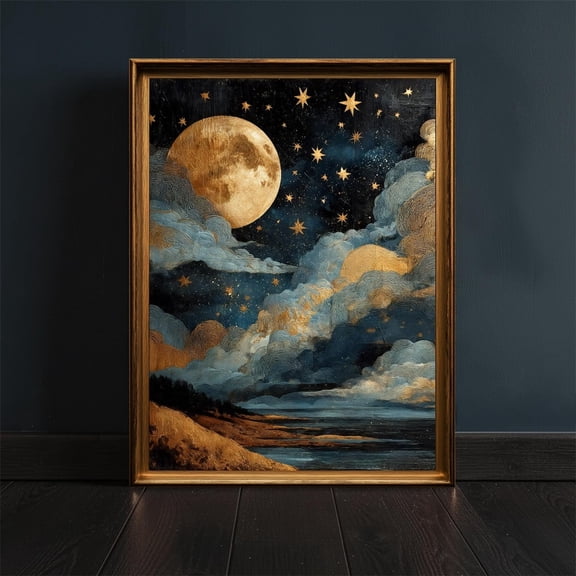 Moon Stars Wall Art Print Dreamy Celestial Decor