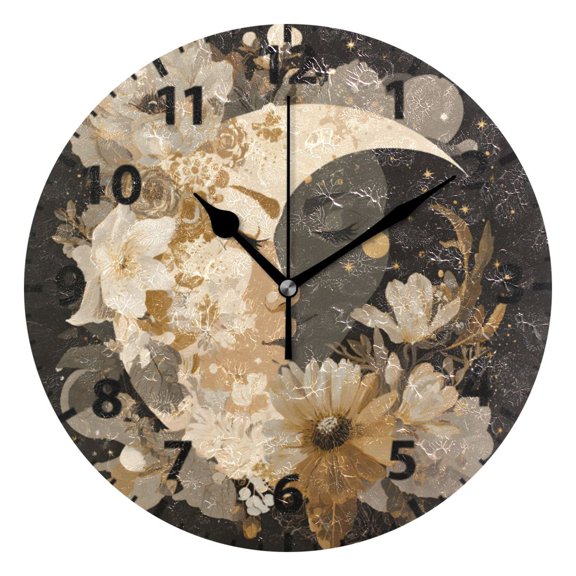 Moon Stars Wall Clock 10in Round Artistic Oil Painting Home Decor Desk Table Clock