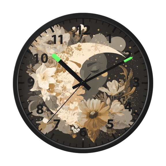 Moon Stars Wall Clock 12 Inch Voice Activated Night Light Silent Non Ticking