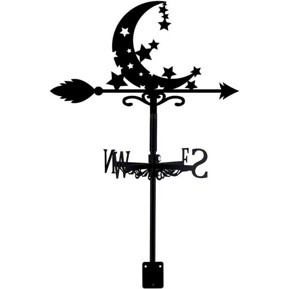 Moon Stars Wind Vane Metal Weather Vanes for Yard Roof Garden Direction Sign Wrought Iron Wind Vane Outdoor Farmhouse Decoration