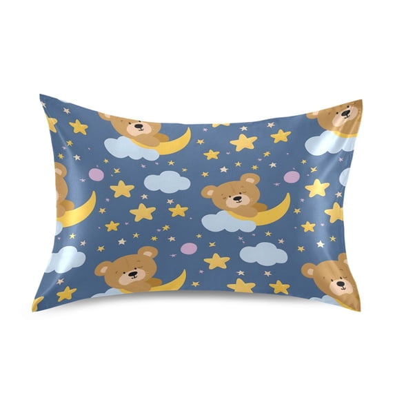 Moon Stars and Bears Pillowcase King Size 40''x20'' Satin Double-Sided Print Soft Wrinkle Resistant