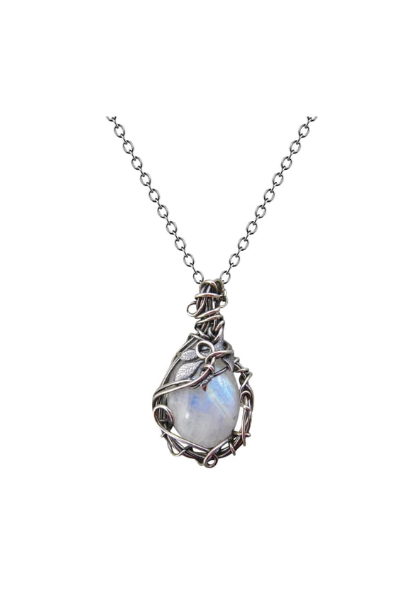 Moon Stone Necklace for Women Geometric Pendant Boho Natural Stone Jewelry Accessory