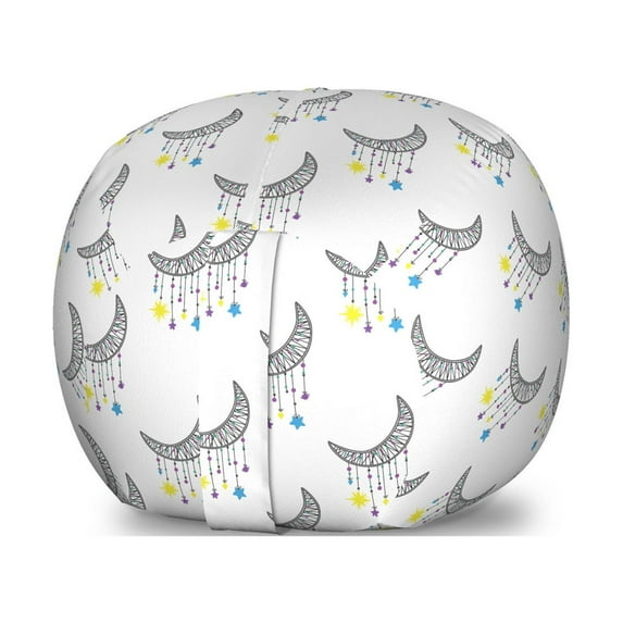 Moon Storage Toy Bag Chair, Crescent Moon with Hanging Stars and Ornaments Galaxy Holiday Theme, Stuffed Animal Organizer Washable Bag, Large Size, Multicolor, by Ambesonne