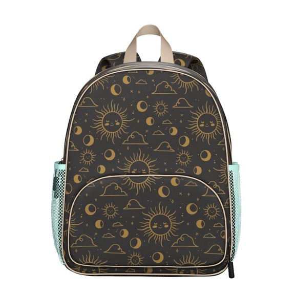 Moon Student Backpack – Gothic Celestial Astrology Print With Starry Night Cosmic Mystical Spiritual Golden Witchy Star Design