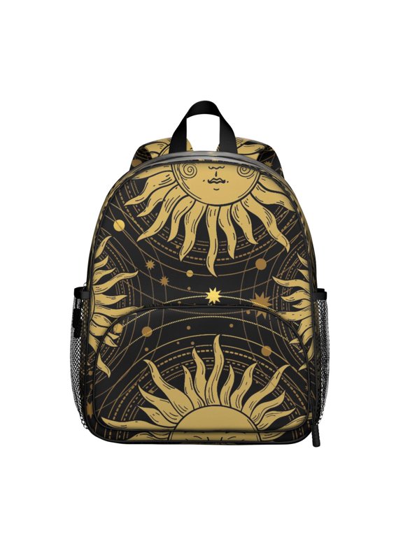 Student Backpack Gothic Celestial Astrology Print With Starry Night Cosmic Mystical Spiritual Golden Witchy Star Design