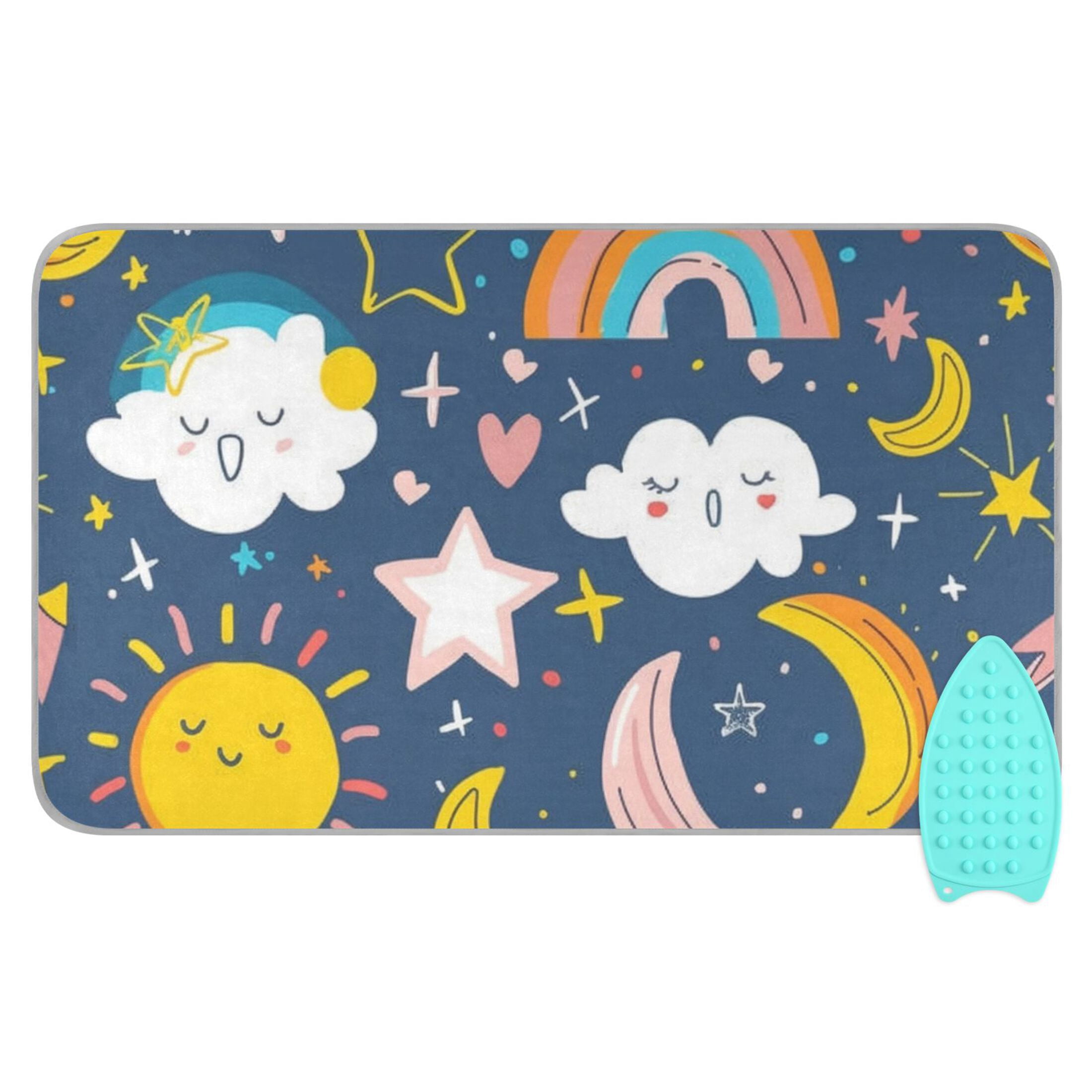 Moon Sun Clouds Rainbows Stars Ironing Mat Blanket Portable Travel Ironing Pad Heat Resistant Pad 47.2" x 27.6”