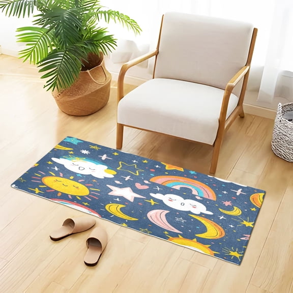 Moon Sun Clouds Rainbows Stars Plush Carpet Non Slip Runner Rug Absorbent Bath Mat 39" x 20"