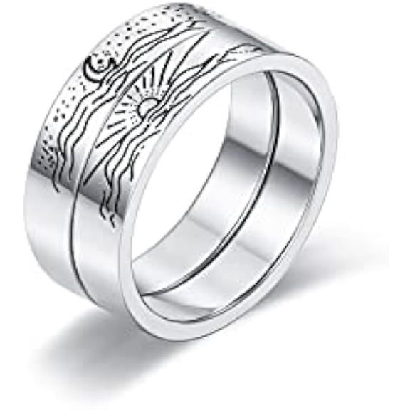 Moon & Sun Ring - Couples' Crescent Moon & Star Coupling Ring, Gift Set