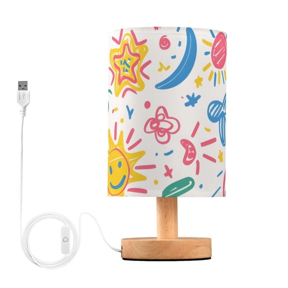 Moon Sun Stars Doddle Lines Table Lamp with USB Port LED Warm Light Lamp Night Light Home Decor