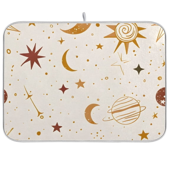 Moon Sun Stars and Planets Dish Drying Mat Absorption Pad Kitchen Drainer for Counter Dinning Table 18" x 24"