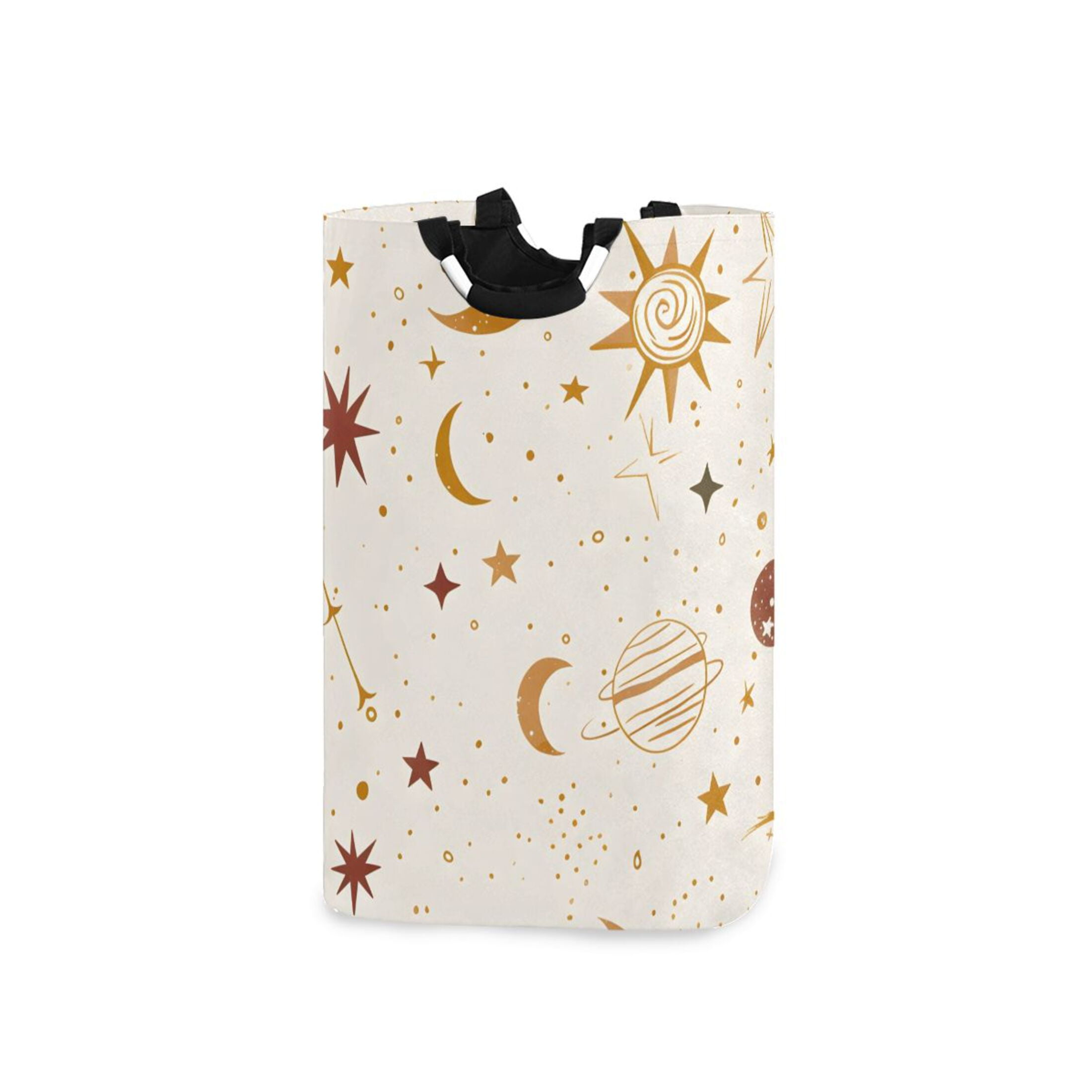 Moon Sun Stars and Planets Laundry Basket with Handles Foldable Laundry Hamper Freestanding Washing Bin 50L