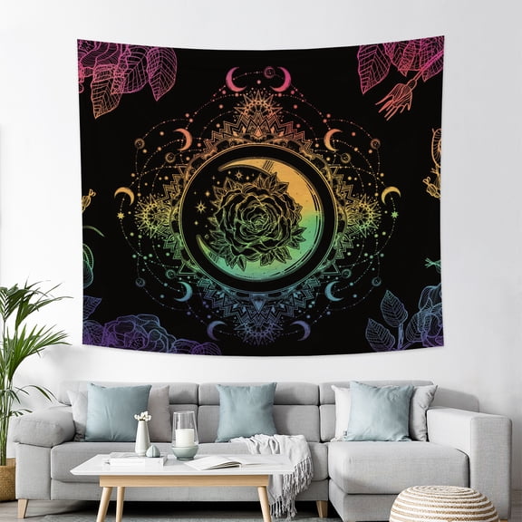 Moon Sun Tapestry Minimalist Star Tapestries Trippy Dark Tapestry Wall Hanging for Bedroom Living Room,60Wx50H