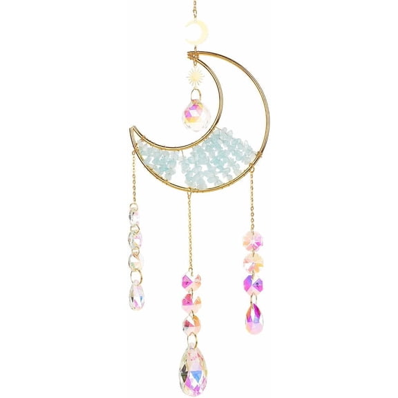 Moon Suncatcher Alloy Natural Gemstone Hanging Ornament Glass Ball Suncatcher