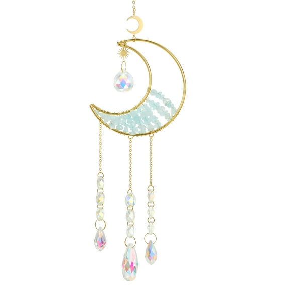 Moon Suncatcher, Aquamarine Crystal Hanging Prism Wind Chimes Blue 1 Pcs