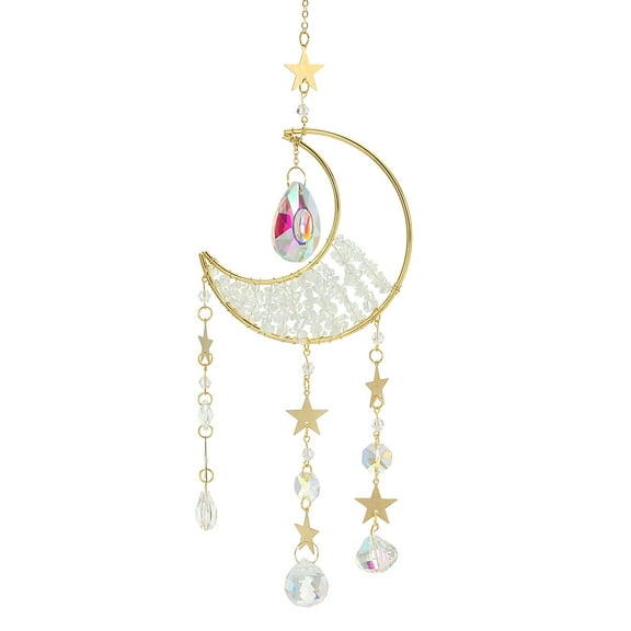 Moon Suncatcher, Crystal Sun Catcher Hanging Prism Wind Chimes White 1 Pcs