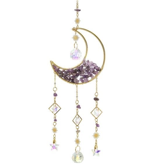 Moon Suncatcher, Purple Crystal Crystal Sun Catcher Hanging Prism Wind Chimes Purple 1 Pcs