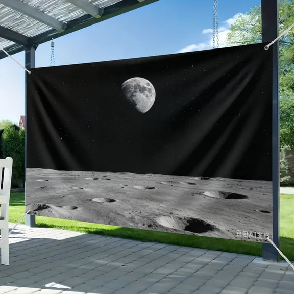 Moon Surface Backdrop, Lunar Crater Space Landscape Scene Photo Background, Sci-Fi Space Themed Portrait Banner