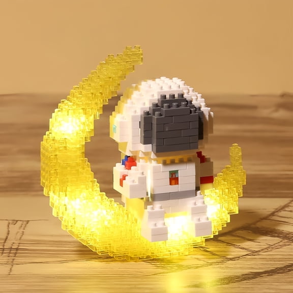 Moon Surface Glowing Astronaut Bricks, Space Theme Display Gift Model