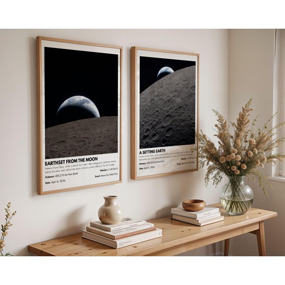 Moon Surface Prints Diptych Earthset Lunar Wall Art Space Science Poster Bundle Bedroom Decor Astronomy Gift Set 2