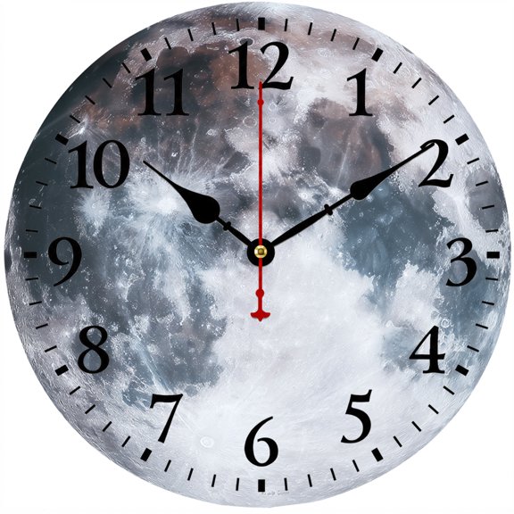 Moon Surface Wall Clock 9.84 Inch, Battery Operated Round Analog Clock with Easy to Read Numbers, Lunar Galaxy Space Theme Decorative Clock for Bedroom Living Room Office Home Decor