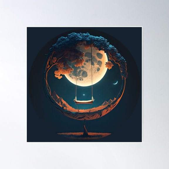 Moon Swing Poster Wall Art, Modern Wall Decor, 30x30 UNFRAMED