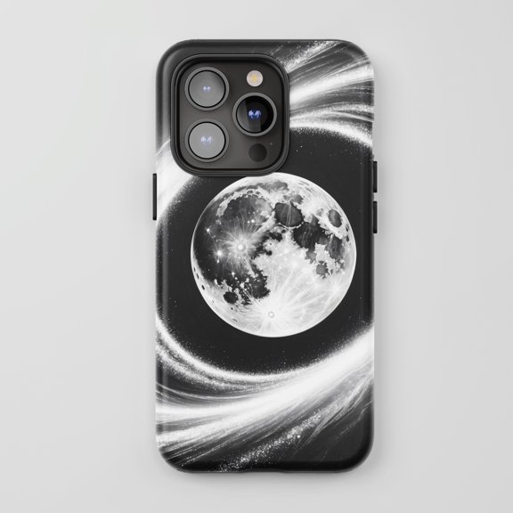 Moon Swirl for All iPhone Series Tough Phone Case Space Fantasy Black White