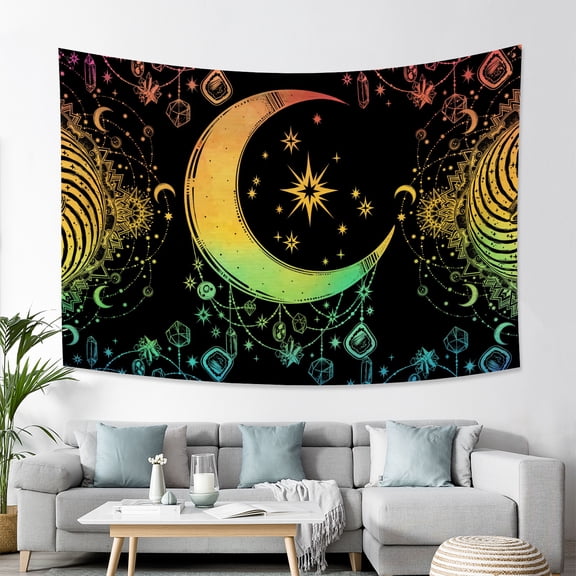 Moon Tapestry Colorful Star Tapestries Trippy Dark Tapestry Wall Hanging for Bedroom Living Room,60Wx40H