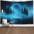 thumbnail image 1 of Moon Tapestry - Moonlight Shine Dark Natural Scene with Reflection in Water - Neon Blue Tree - 60x40 - Dorm Tapestry, 1 of 11