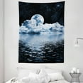 thumbnail image 1 of Moon Tapestry, The Moon Setting over Clouds Water Reflections Stars Universe Themed Image Print, Wall Hanging for Bedroom Living Room Dorm Decor, 60W X 80L Inches, Black Blue White, by Ambesonne, 1 of 2