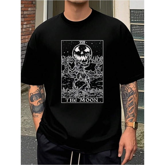 Moon Tarot Card Halloween Werewolf Gothic Horror Witch-Shirt         Men's-Shirt Graphic Tees  Crop Tops  Outfits   Tops-Shirt